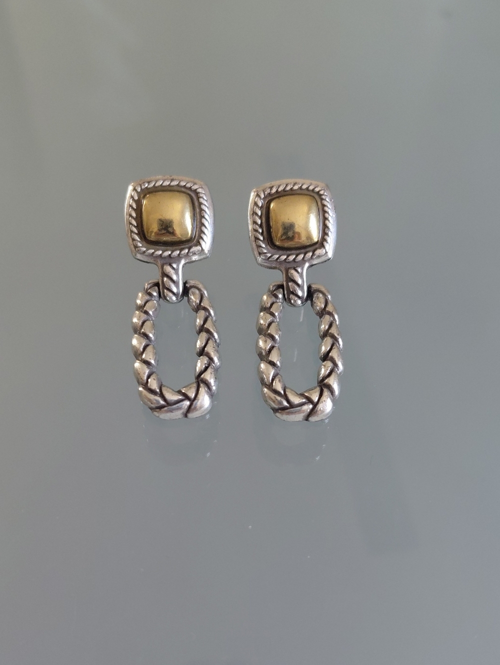 Brighton Two-Tone Silver Plated Door Knocker Dangle Earrings